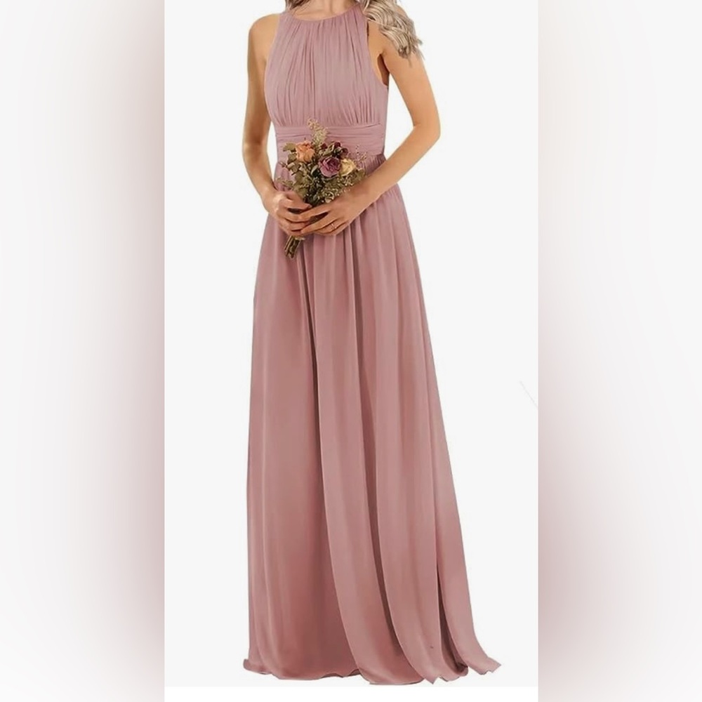 Women's Chiffon Bridesmaid Dress Long A Line Pleated Formal Evening Party Dress